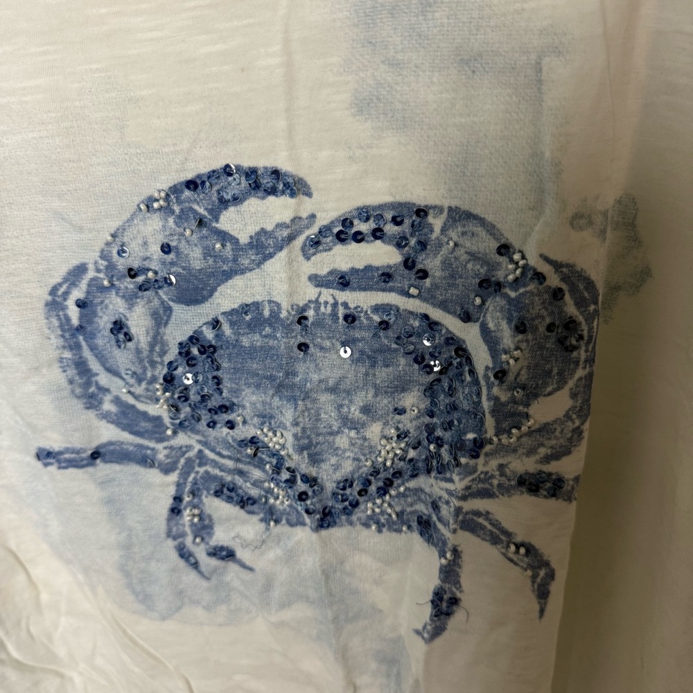 J.Jill Blue Crab Tank Top | Coastal Cotton Graphic Tank | Size Small - Picture 3 of 6